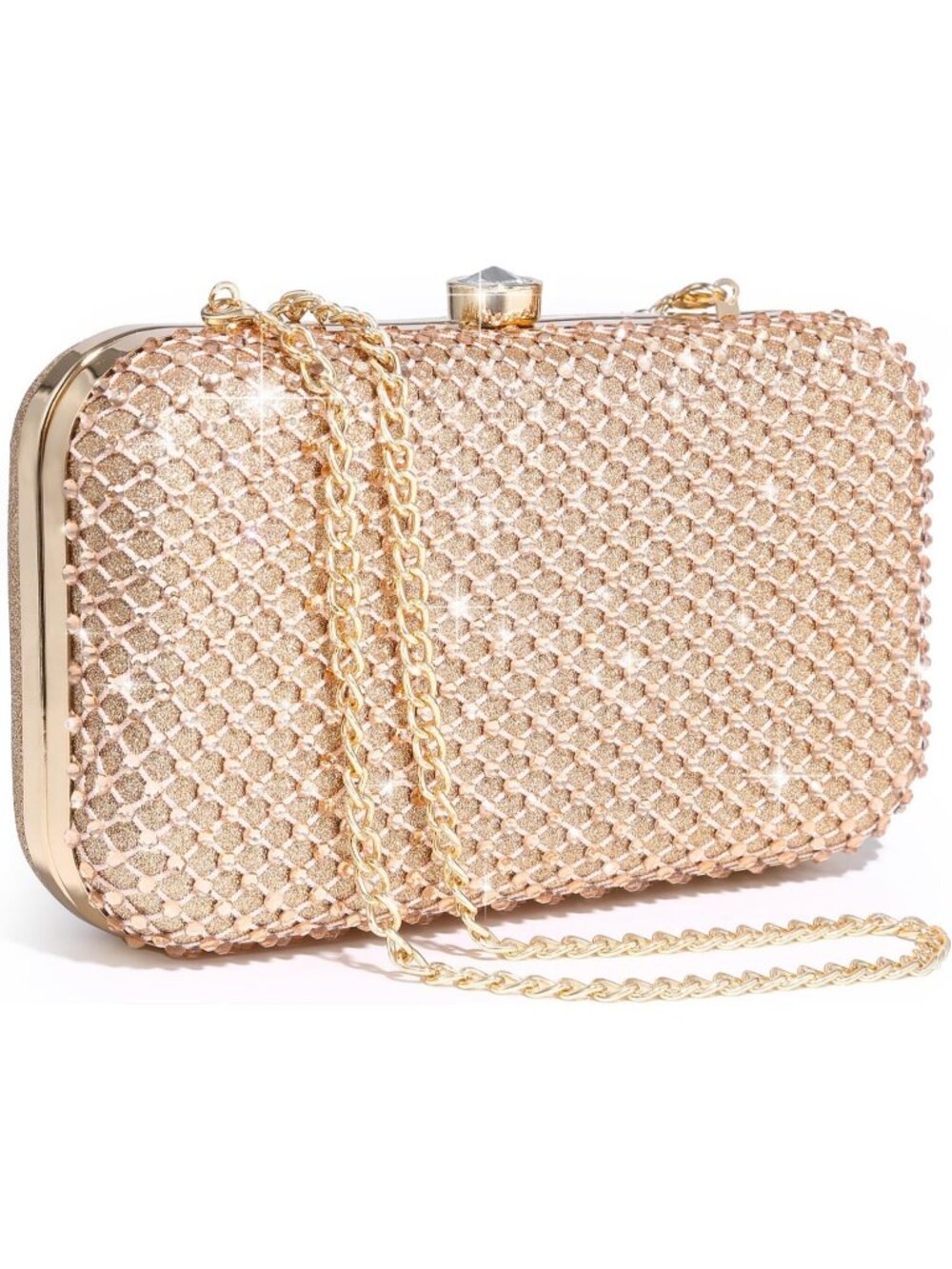 Women's Champagne Pink Rhinestone Clutch Purse Sparkling Wedding Evening Bag
